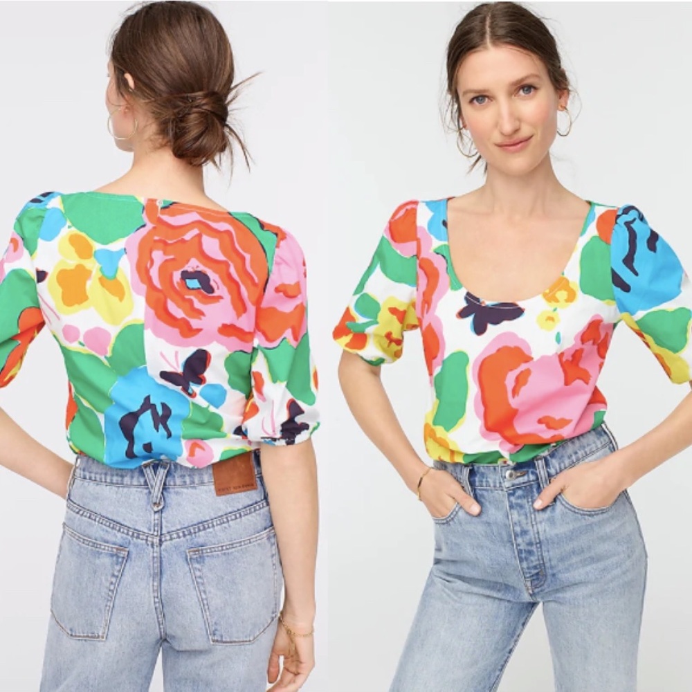 J Crew Scoop Neck Poplin Floral Top
